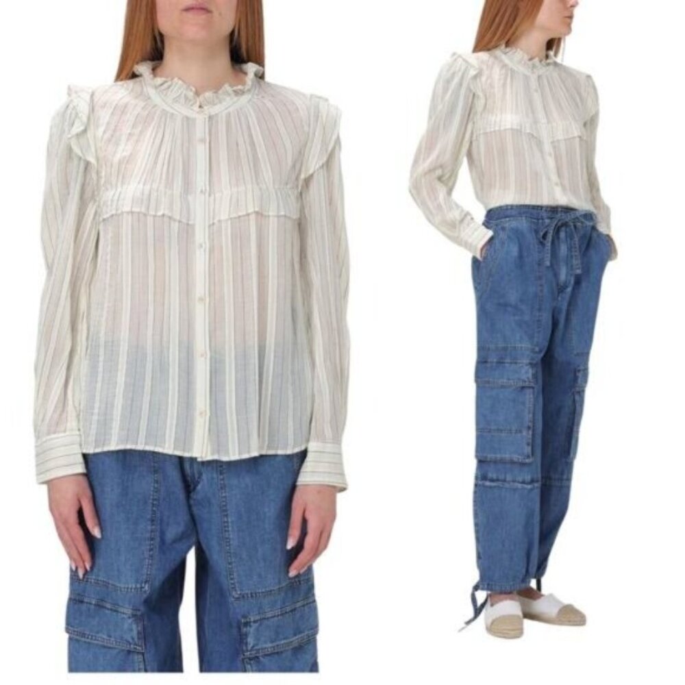 NWT Marant Etoile Long Sleeve Ruffles Collar Sleeves Cotton Shirt White Size: S